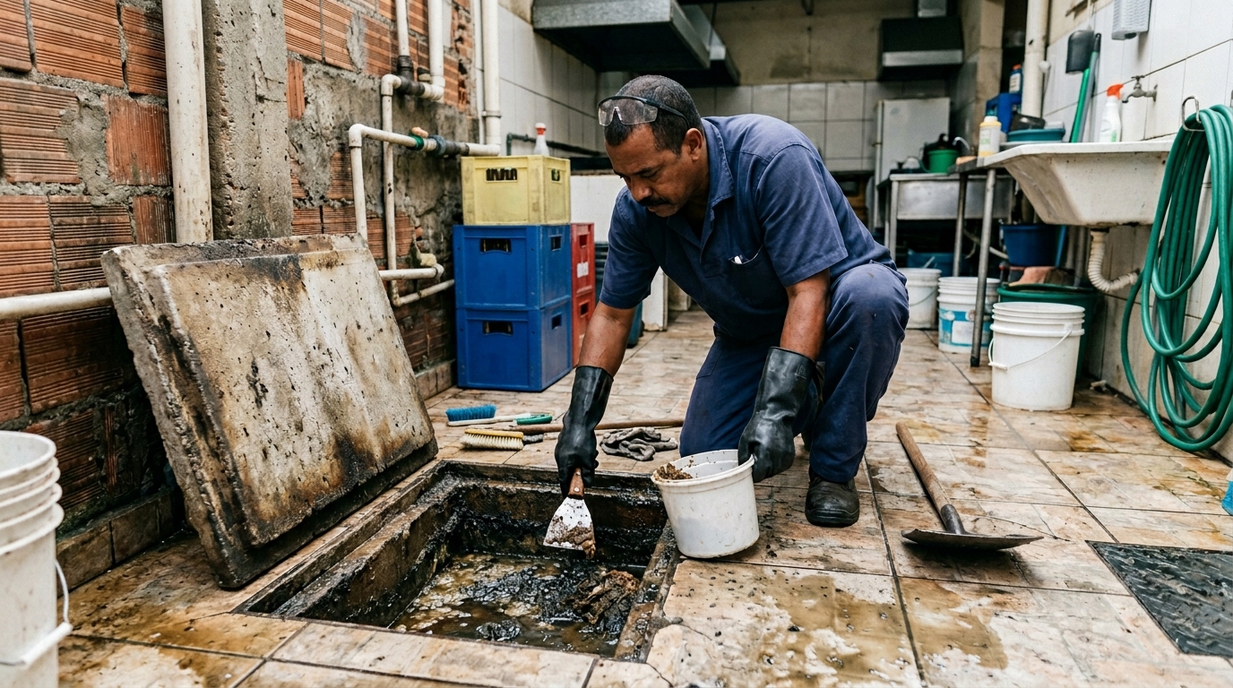 Limpeza de caixa de gordura residencial em Montes Claros‑MG